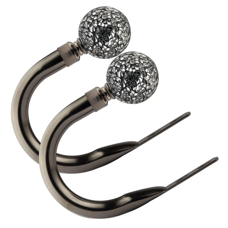 Image of Emma Barclay Metal Holdback Pair Tiebacks Cut Glass Black Silk unisex One Size