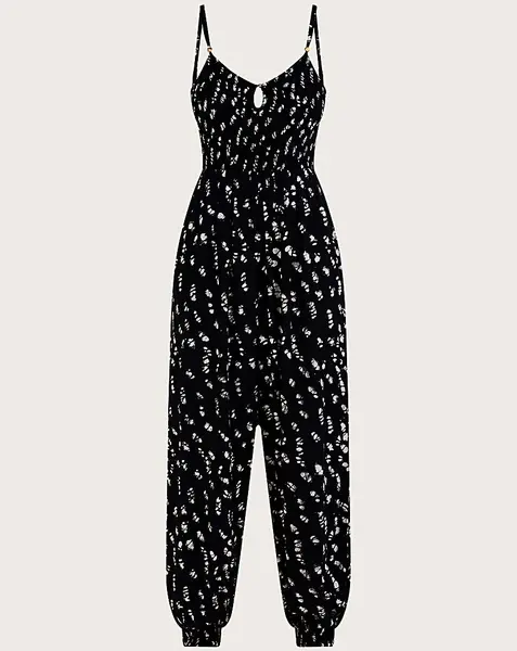 image of Batik Print Shirred Jumpsuit