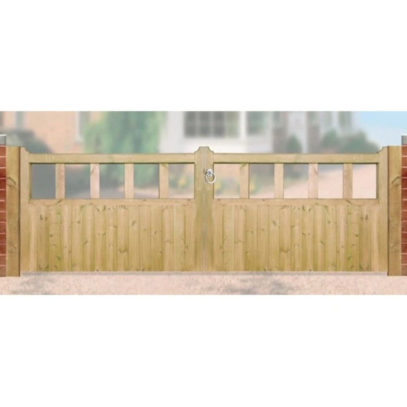 Image of Burbage Iron Craft Quorn Low Pressure Treated Double Driveway Garden Gate, W2400 x H900mm in Brown Brown Unisex
