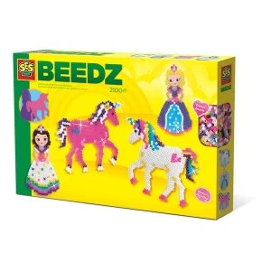 image of SES Creative - Childrens Beedz Unicorns and Princesses Glitter Iron-on Beads 5-12 Years (Multi-colour)