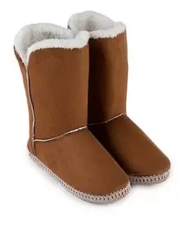 image of TOTES SUEDETTE BOOT SLIPPERS - Chestnut, Size 3-4, Women