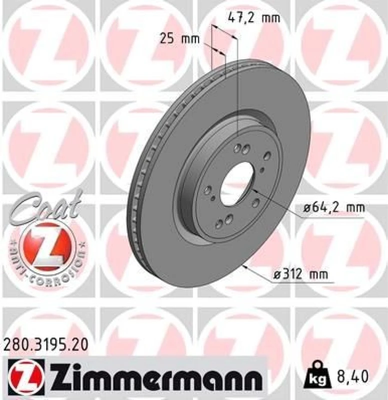 Image of ZIMMERMANN Brake disc ZIMMERMANN 280.3195.20
