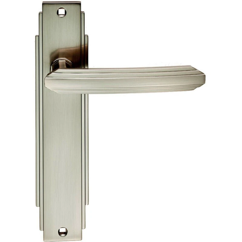 Image of Loops PAIR Line Detailed Handle on Latch Backplate 205 x 45mm Satin Nickel Metallics