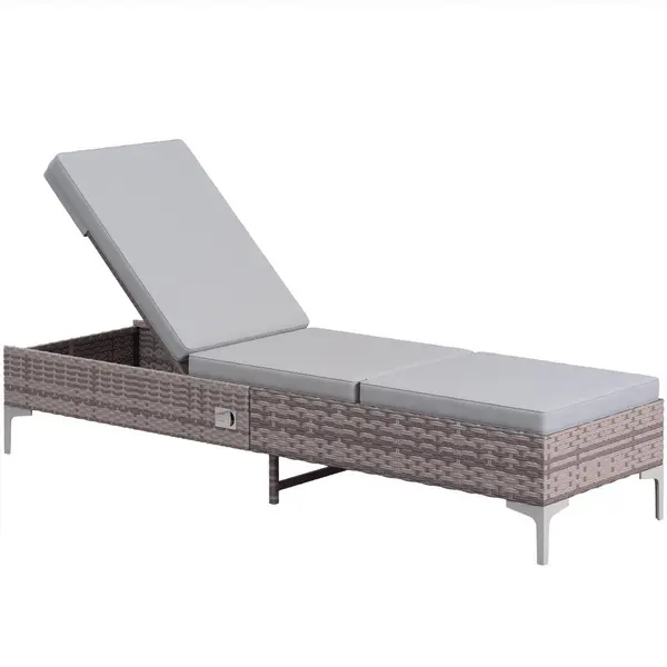 Image of Outsunny Patio Rattan Sun Lounger w/ Wicker Backrest