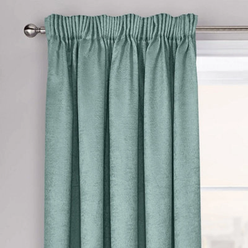 Image of Velosso Westwood Dimout Pencil Pleat Curtains in Pale Green Size: 117cm width x 183cm drop Pale Green Unisex 117cm width x 183cm drop