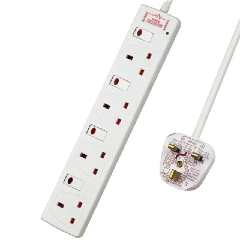 Image of ExtraStar 4 Way Socket 13A, 2M, White, with Indicate Light, Individual Switches, Surge Indicator White