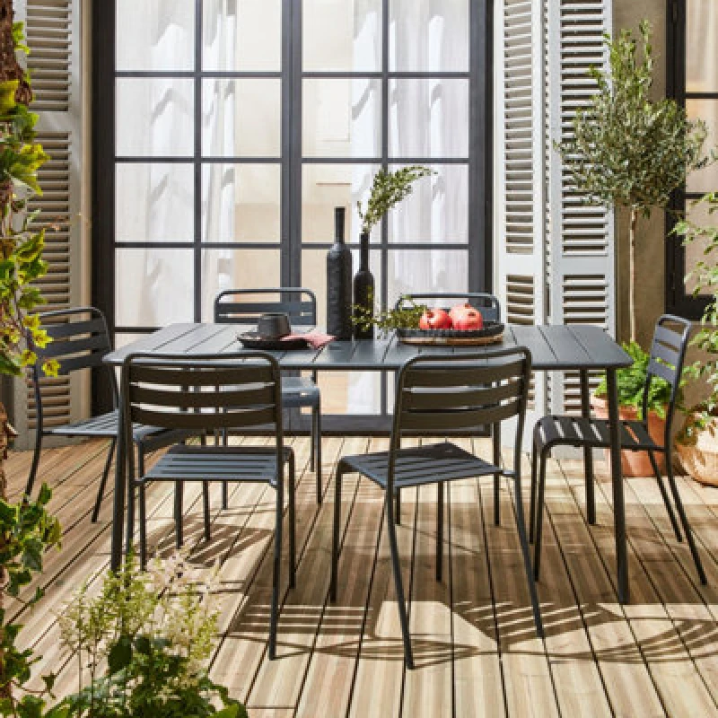 Image of Sweeek - 6-8 Seater Rectangular Steel Garden Table With Chairs Amelia Anthracite 160X90X72 Cm