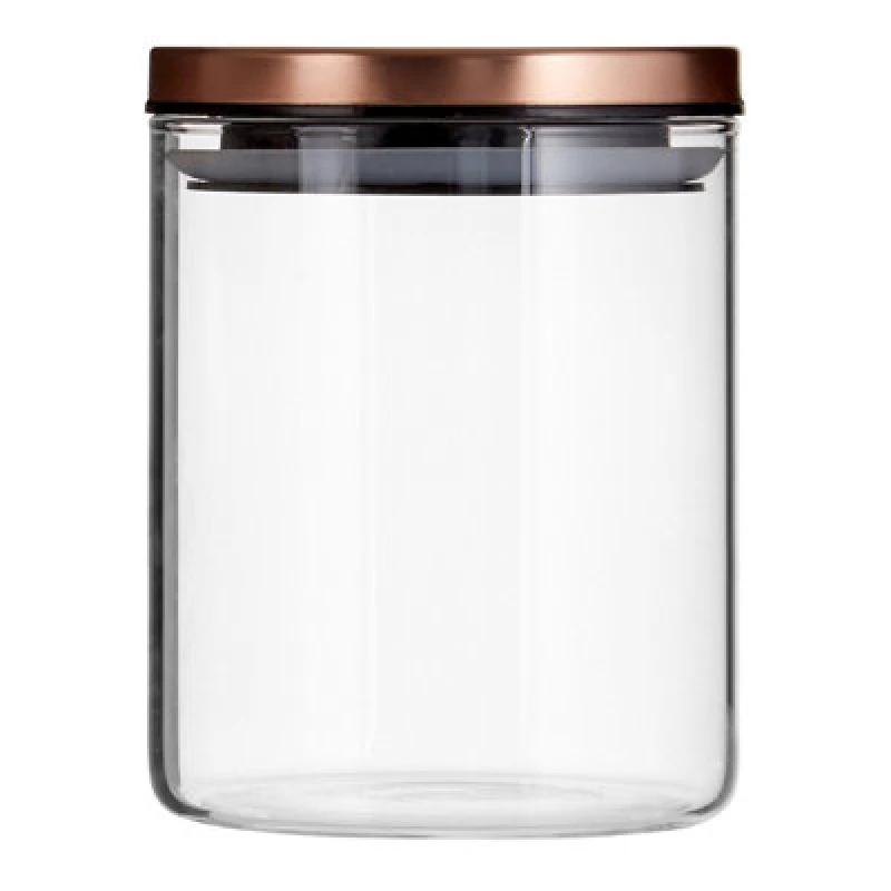 Image of Premier Housewares Practical Design Rose Gold Lid 700ml Storage Jar, Elegant House Spice Jars, Durable Organizer For Kitchen Clear