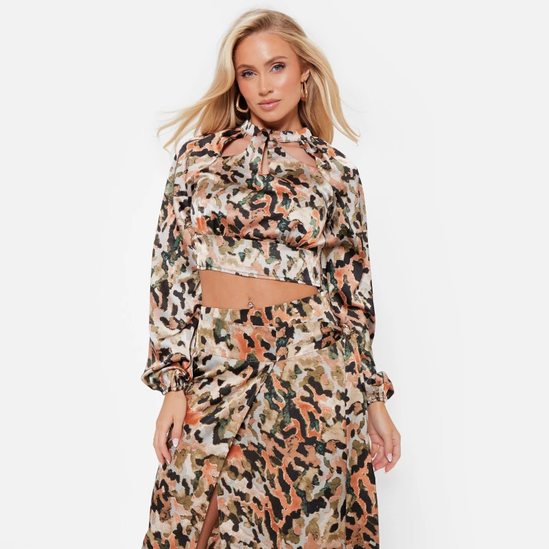Image of I Saw It First Printed Oversized Satin Shirt Co-Ord - Green Green 6