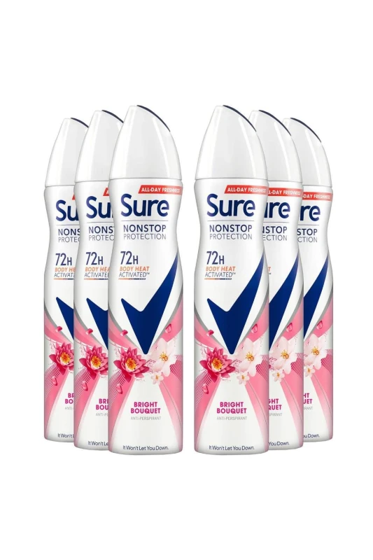 Image of Sure Women 'Antiperspirant' 72H Protection Bright Bouquet Deo, 6x250ml White female