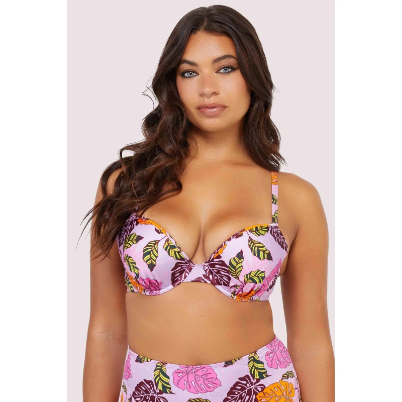 Image of Peek and Beau Fb Mix/Match Pink Palm Print Plunge Bikini Top Pink female 32DD