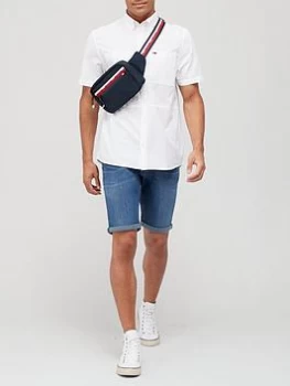 Image of Tommy Jeans Reg Solid Short Sleeve Shirt - White, Size L, Men