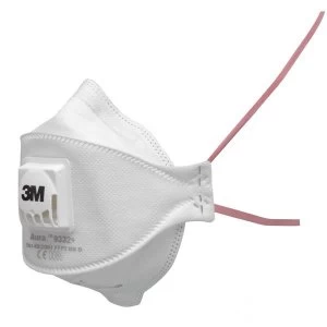 image of 3M Aura 9332 Flat fold Valved Particulate Respirators FFP3 Classification White Pack of 10