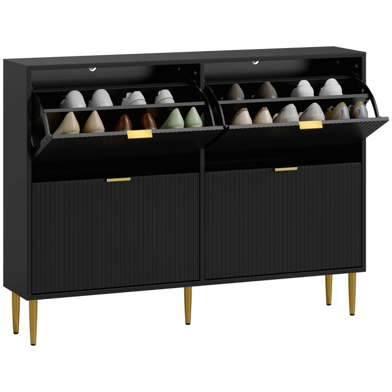 Image of HOMCOM Slim Shoe Storage Cabinet with 4 Flip Drawers for Hallway, Black, Blue 837-601V02BK