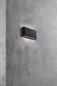Image of Kinver Outdoor Patio Terrace Metal Wall Light in Black (Diam) 19.5cm