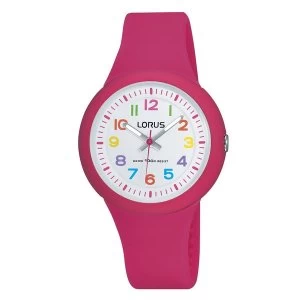 image of Lorus RRX49EX9 Kids Pink Soft Silicone Strap Watch with Colourful Arabic Numerals