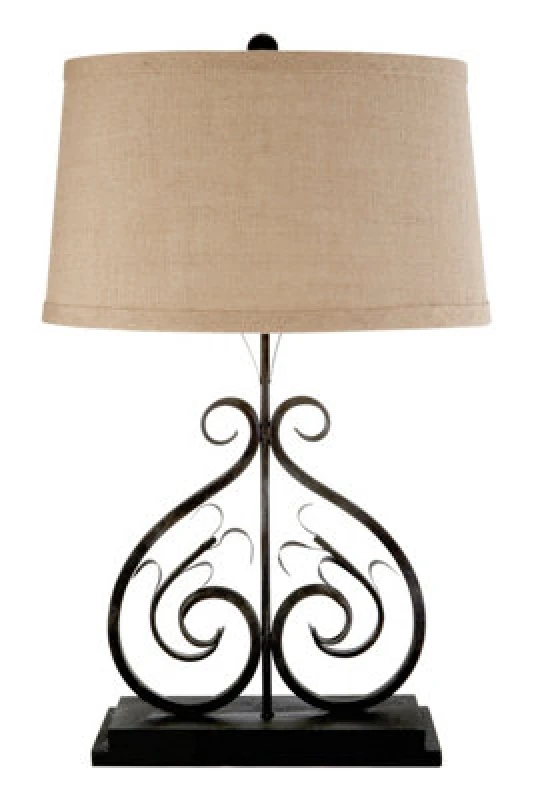 Image of Orsina Black Decorative Table Lamp, Curled Metal Frame Lamp With Neutral Fabric Shade, Luxe Sculptural Desk Light