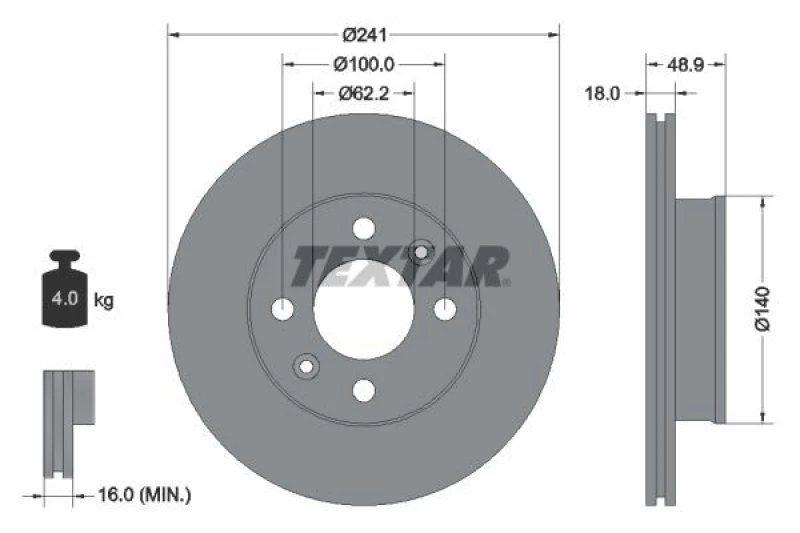 Image of Brake disc TEXTAR 92147103