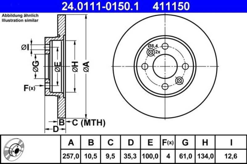 Image of ATE 24.0111-0150.1 Brake disc Solid Brake Disc (82)