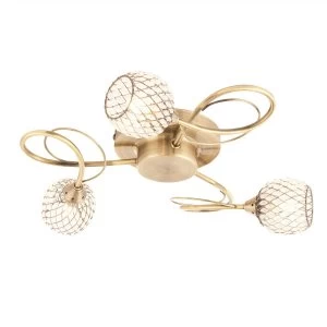 Image of 3 Light Semi flush Antique Brass With Antique Brass Wire, Bead Shade, G9