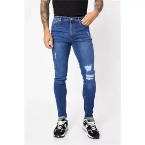 I Saw It First Mid Blue Skinny Fit Ripped Jeans - Blue