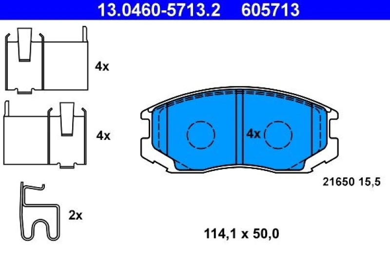 Image of ATE 13.0460-5713.2 Brake pad set with acoustic wear warning, with accessories Brake Pad Set,disc brake (402)