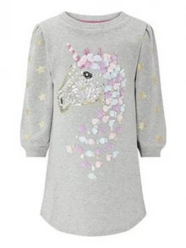 Monsoon Girls Sequin Unicorn Tunic - Grey, Size 14-15 Years, Women