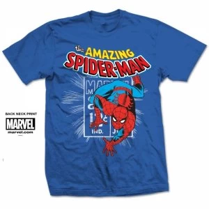 Image of Marvel Comics Spidey Stamp Mens Blue T Shirt Medium