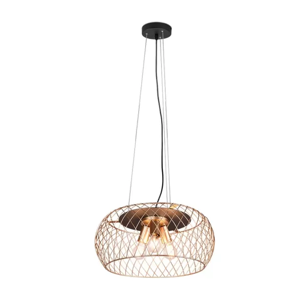 Image of Tamil Modern 3 Light Wire Frame Pendant Ceiling Light Brass Matt
