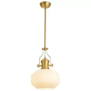 image of Luminosa Luiz Single Ceiling Pendant, E27, Round Champfered Glass, Satin Gold, Opal