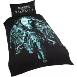 Image of Assassins Creed Valhalla Duvet Set (Single) (Black/Cyan) - Black/Cyan