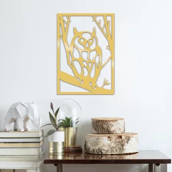 Image of Owl Metal Decor - Gold Gold Decorative Metal Wall Accessory