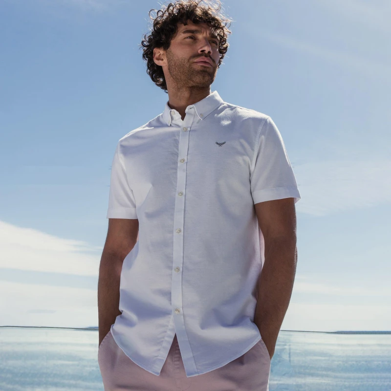 Image of Threadbare Oxford Cotton 'Inferno' Short Sleeve Shirt White