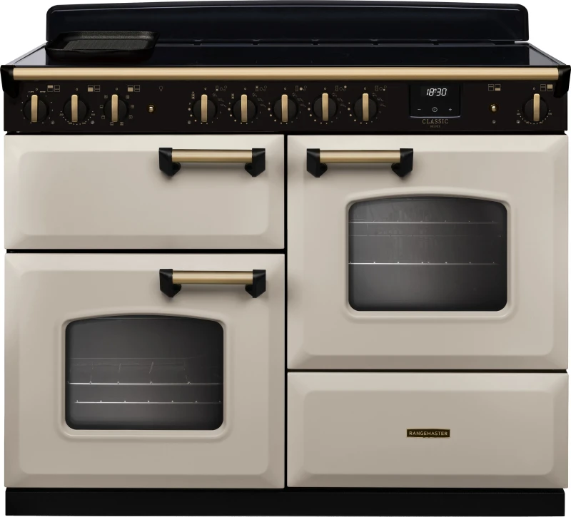 Image of Rangemaster CLDLO110EIPPCR/AB1 Classic Deluxe OC 110cm Induction Range Cooker Antique Brass Trim 18348 - Pale CREAM CLDLO110EIPPCR/AB1