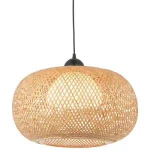Image of Endon Bali Single Pendant Ceiling Lamp, Natural Bamboo, White, Matt Black