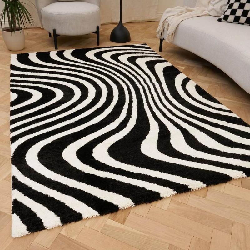 Image of THE RUGS Joli Striped Soft & Dense Pile Living Room & Bedroom Rug in Black Size: 160cm x 230cm Black Unisex 160cm x 230 cm