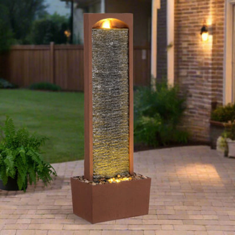 Image of Teamson Home Outdoor 38.5'' Textured Waterfall Fountain Yard Decor Red Rock, Red FT0424RR-UK