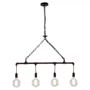 image of AMARCORD Industrial 4 Light Straight Bar Pendant Ceiling Light Rust 86x25.2cm