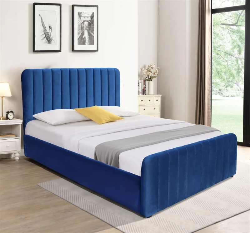 Image of KOSY KOALA Ottoman Gas Lift Up Storage Bed 3ft Single Blue Velvet Bed Bed Bedroom Furniture Blue Unisex