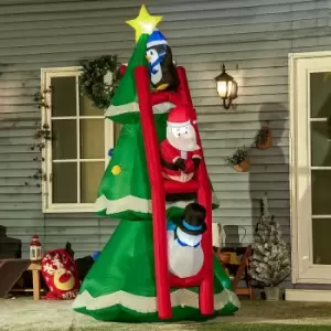 Image of 8ft Inflatable Christmas Tree with Santa Claus Penguin and Snowman on a Ladder, Multi
