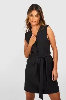 Image of Pocket Detail Belted Tailored Dress