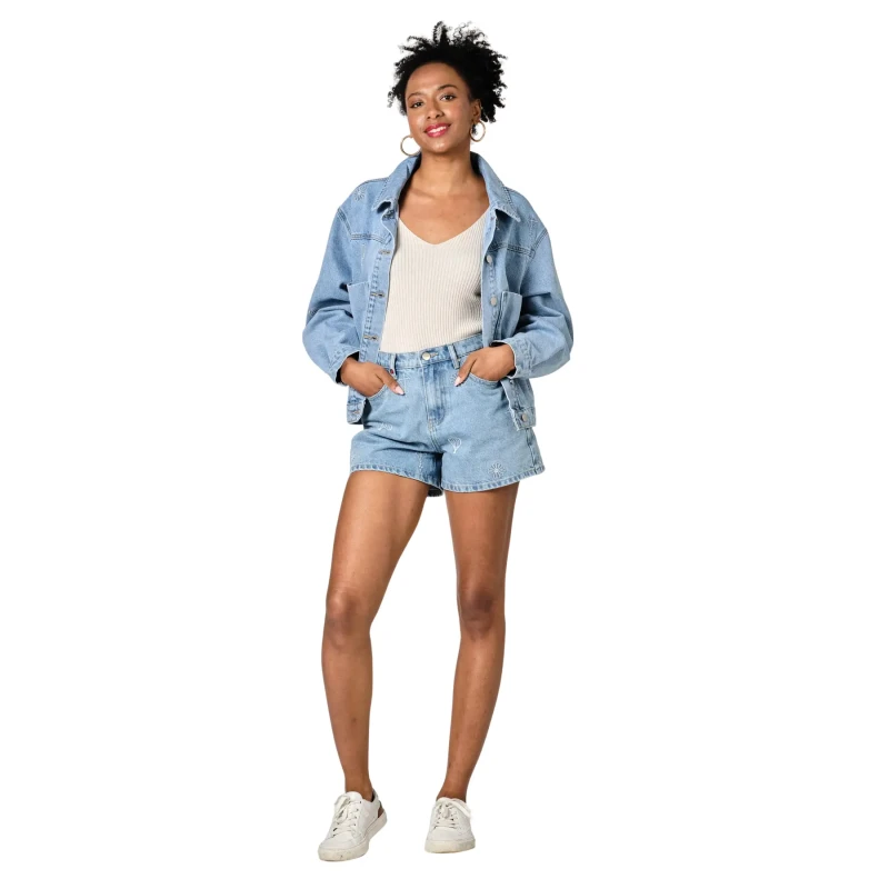 Image of F.A.M. Paris Womens oversized denim jacket F.A.M. Paris Vicky Embro Bleu Female XS