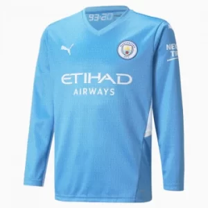 Image of PUMA Man City Home Replica Long Sleeve Youth Jersey Shirt, Light Blue/White, size 11-12 Youth, Clothing