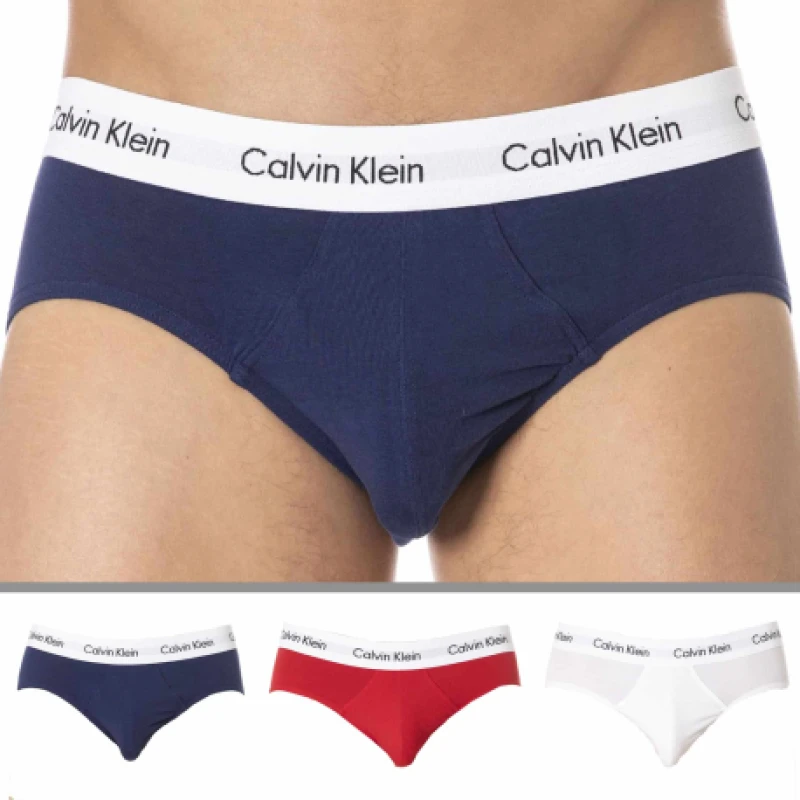 Image of Calvin Klein 3 Pack Cotton Stretch Briefs - Blue - White - Red S