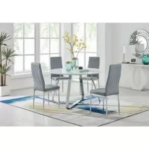 Image of Santorini White Wood Contemporary Round Dining Table And 4 Grey Milan Chairs - Elephant Grey