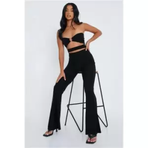 image of I Saw It First Black Petite Slinky Flare Trousers - Black