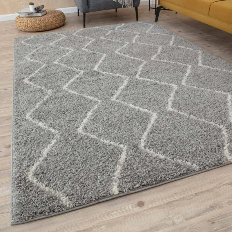 Image of THE RUGS Moroccan Soft Shaggy Rugs & Runners Grey & Ivory Living Room Size: 120cm x 170cm Grey Unisex 120cm x 170 cm