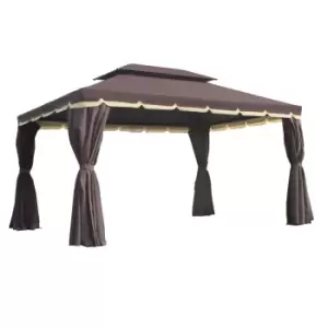 image of Outsunny 3X4M 2-tier Gazebo Aluminium Garden Marquee Party Tent Canopy Coffee - Brown