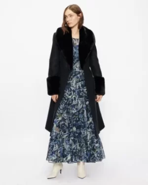 Image of Belted Coat With Faux Fur