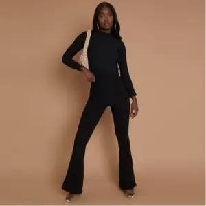 image of I Saw It First Rib Seam Front Flared Trousers - Black